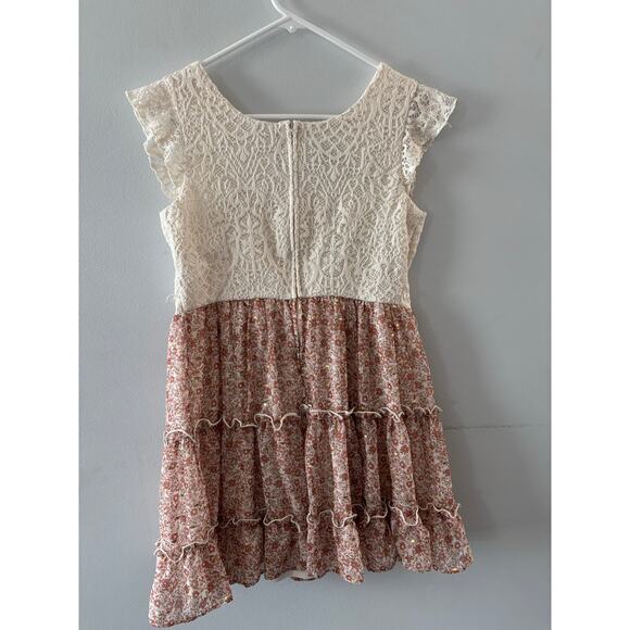 By & By Girl Lace Floral Tiered Dress Size 14 1/2 Spring Mini Neutral - Picture 7 of 8